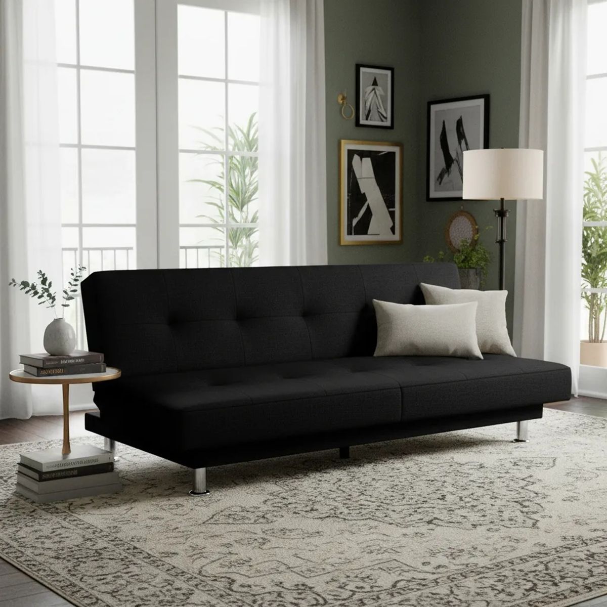 SOFA MARKET - Sofa Cama Basic 3 Puestos Tela Negro