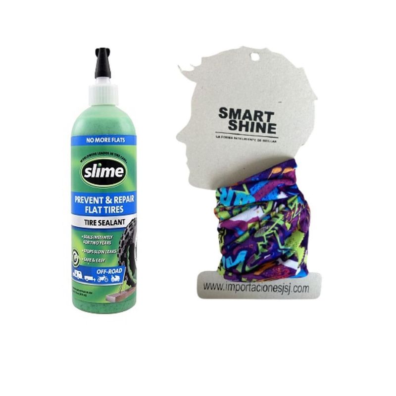 SLIME - kit Antipinchazos Para Llantas Tipo Sellomatic Slime 16 Oz + Cuellero Tipo Buff en Microfibra