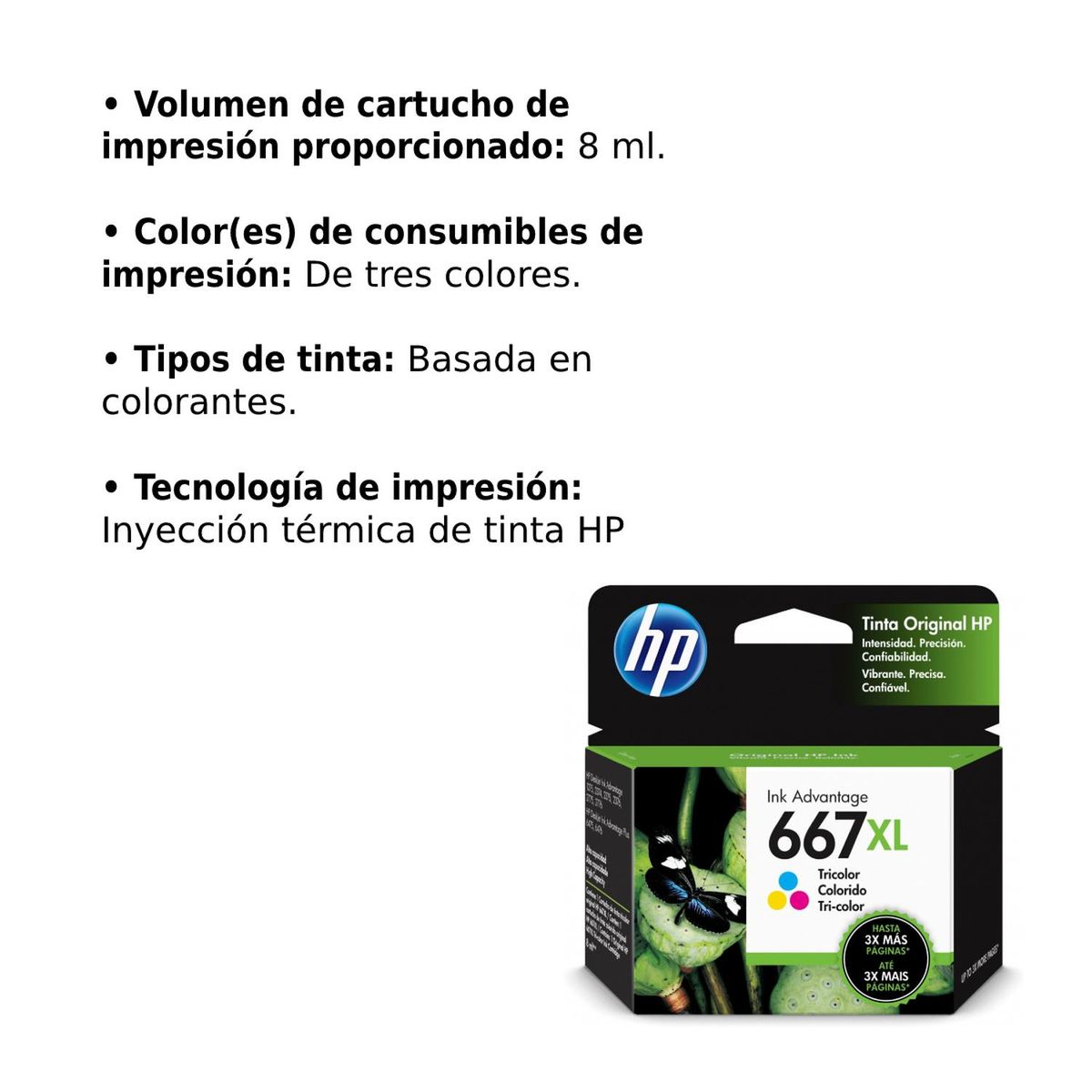 HP - Cartucho de Tinta Hp 667xl Tricolor de Alto Rendimiento Original