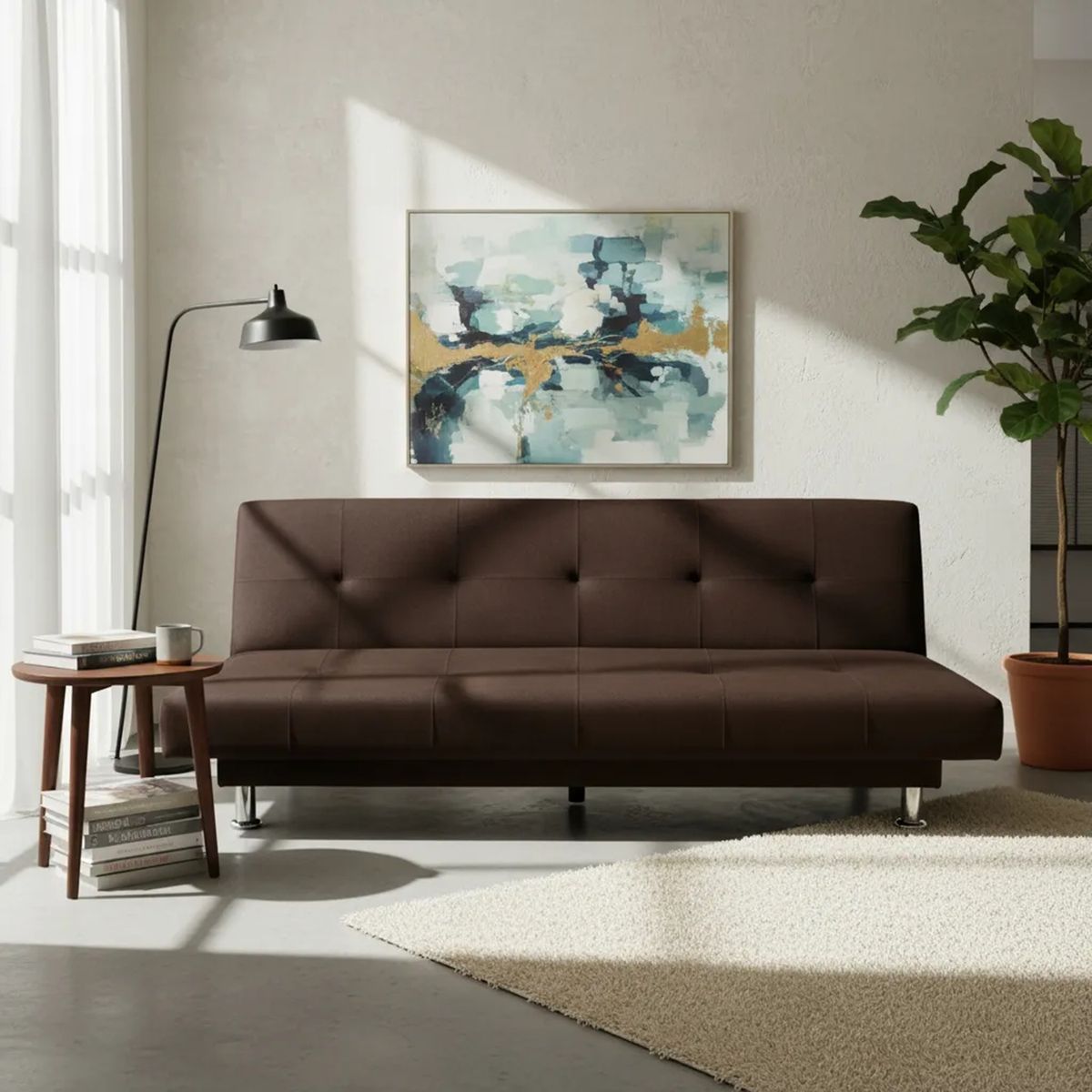 SOFA MARKET - Sofa Cama Basic 3 Puestos Tela Café