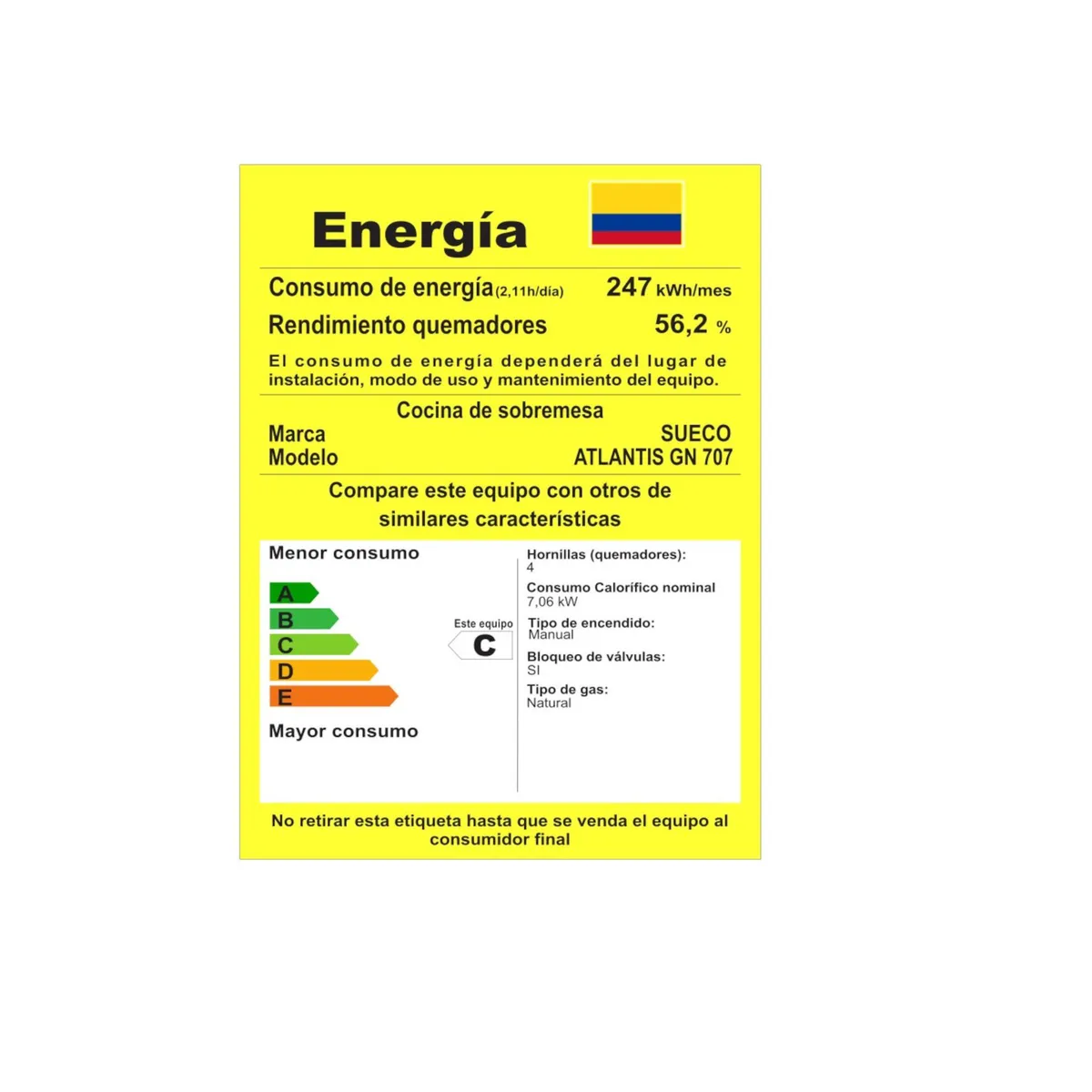 SUECO - Estufa 4 Puestos a Gas Natural Mesa Esmaltada Negro Sueco Atlantis