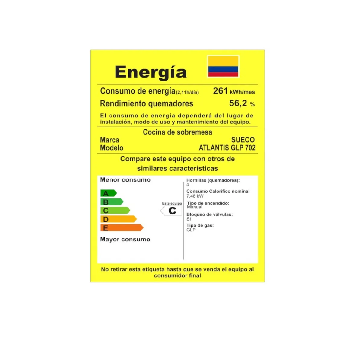 SUECO - Estufa 4 puestos a Gas Propano Mesa Acero Inoxidable Sueco Atlantis
