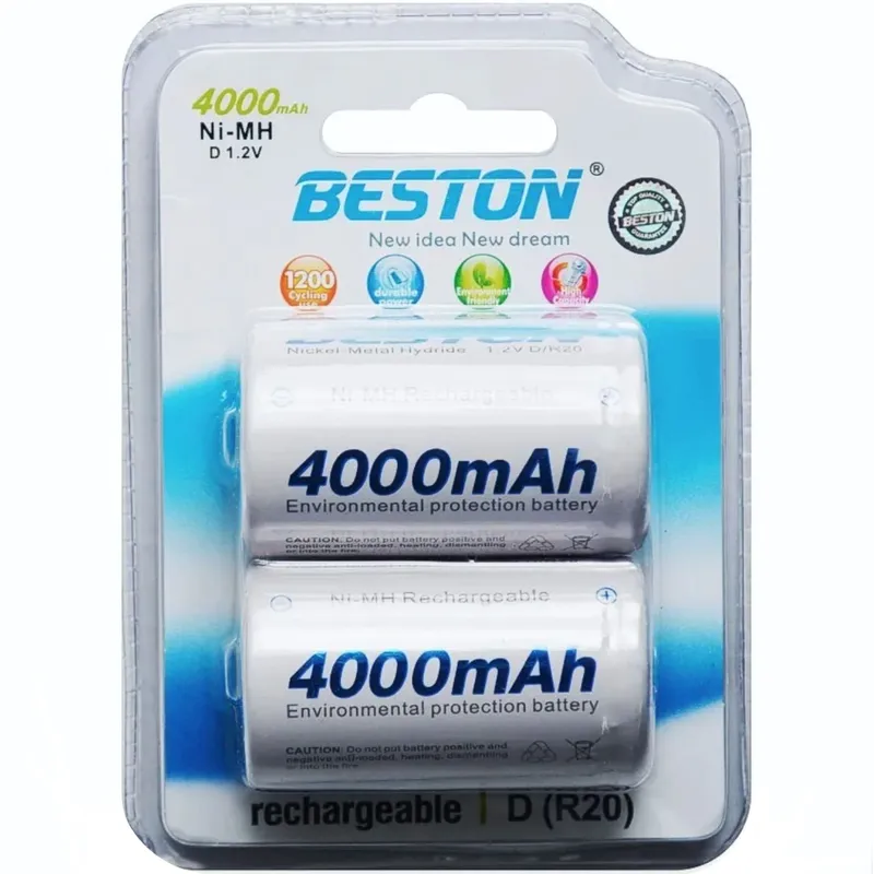 BESTON - Bateria Recargable Tipo D 4000mah 12v Beston R20 X2 Unidades