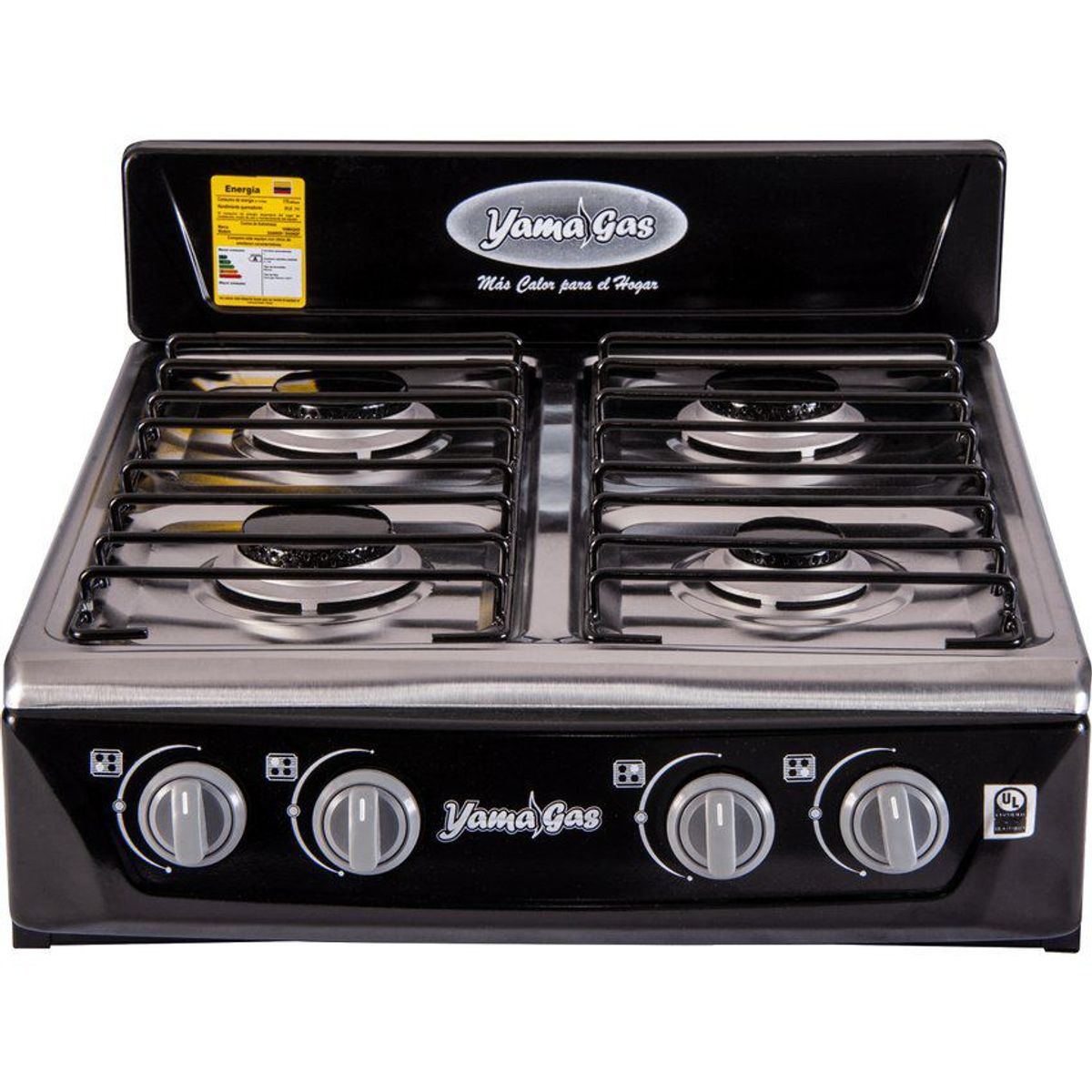 YAMA GAS - Estufa 4 puestos acero sobremesa negro gas propano