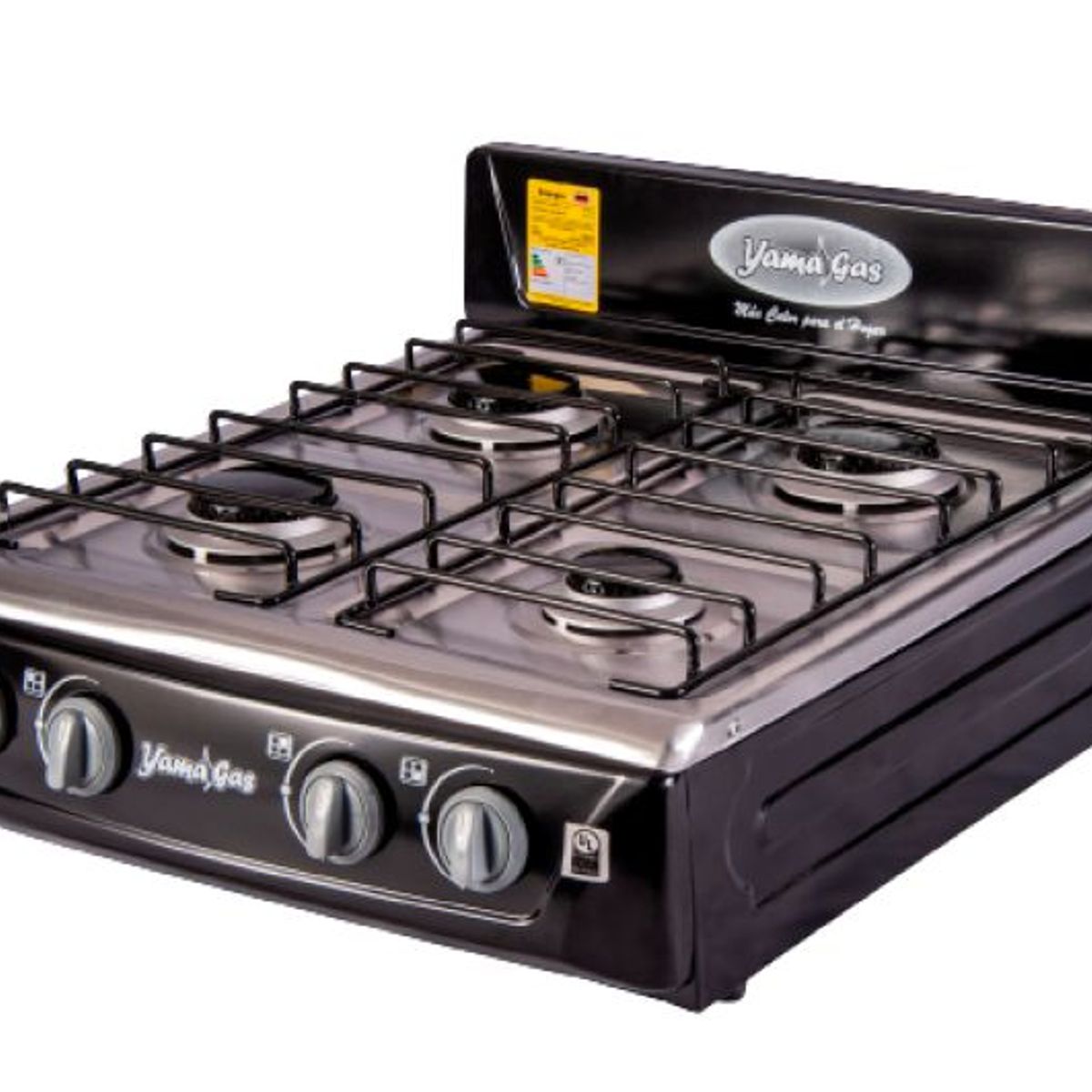 YAMA GAS - Estufa 4 puestos acero sobremesa negro gas propano