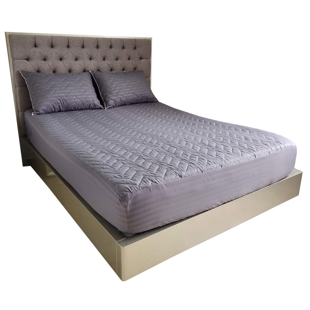 HOGARETO - Protector Colchón Gris Cama Sencilla 100x190cm +  Funda Acolchada