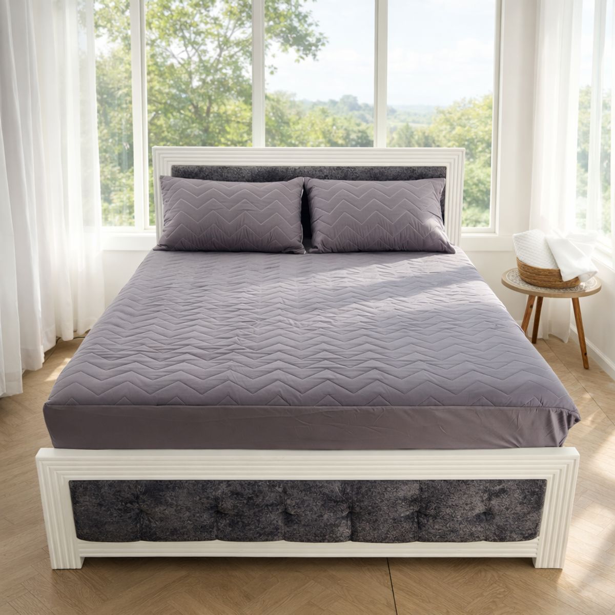 HOGARETO - Protector Colchón Gris Cama Doble 140x190cm + 2 Fundas Acolchada.