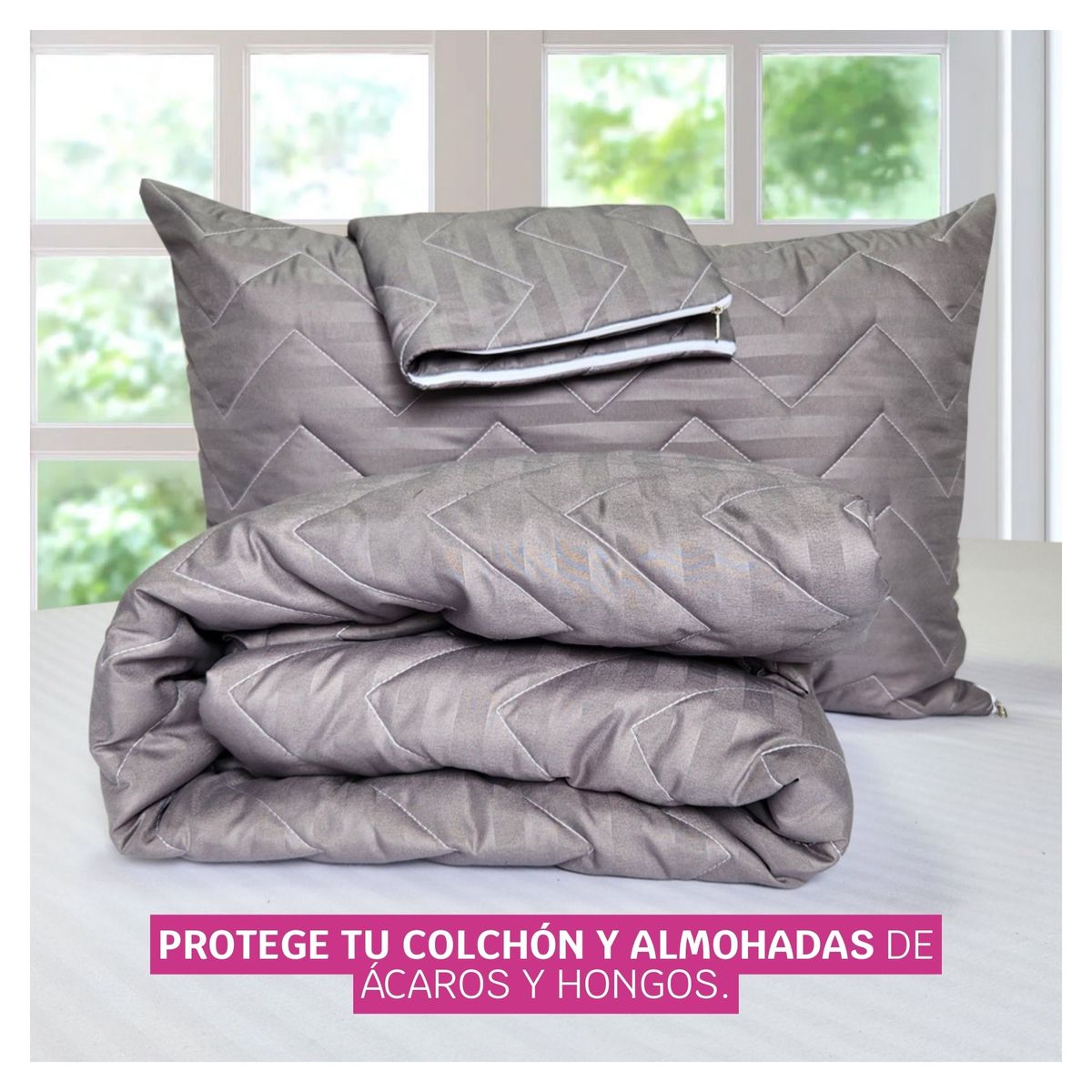 HOGARETO - Protector Colchón Gris Cama Extradoble 160x190cm + 2 Fundas Acolchada