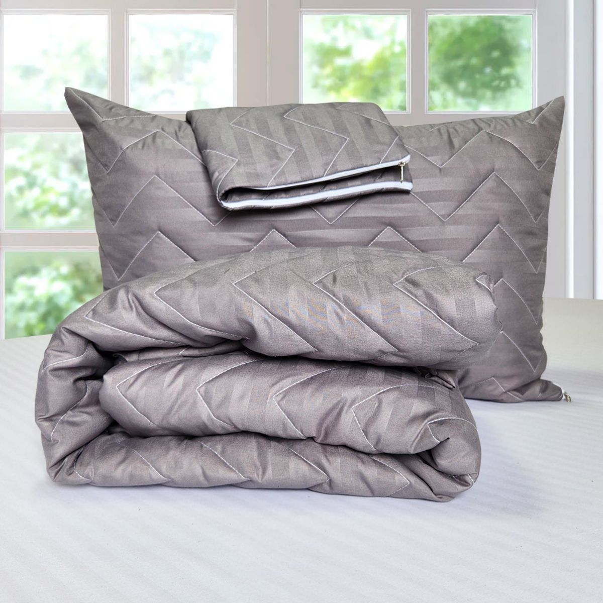 HOGARETO - Protector Acolchado Cama King +2 Fundas De Almohada Gris/King