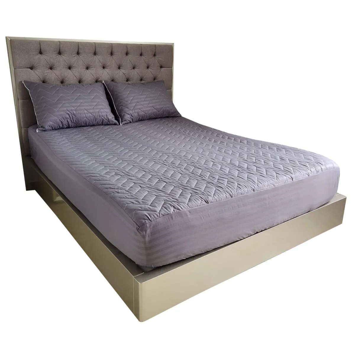 HOGARETO - Protector Acolchado Cama King +2 Fundas De Almohada Gris/King