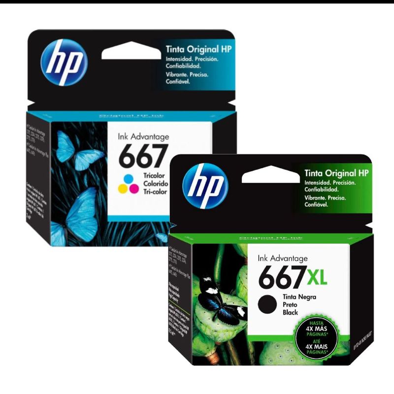 HP - Combo Cartucho de Tinta HP 667XL Negra y 667 Tricolor Original