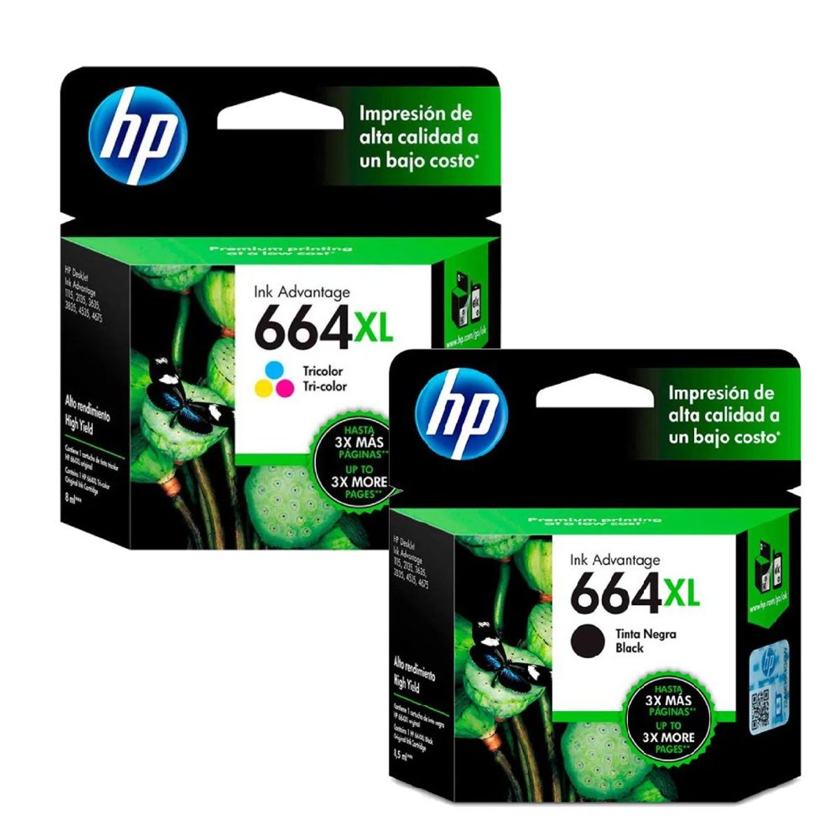 HP - Combo Cartucho de Tinta HP 664XL Negra y Tricolor Original