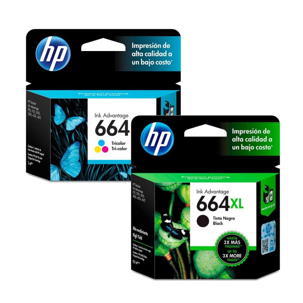 HP - Combo Cartucho de Tinta HP 664XL Negra y 664 Tricolor Original
