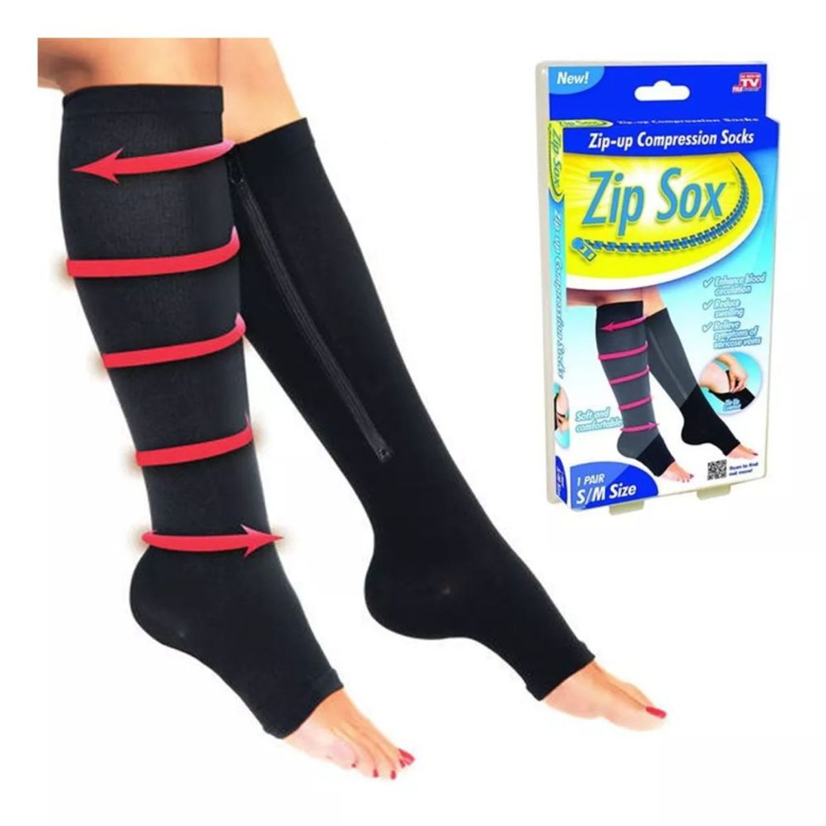GENERICO - Medias De Compresión Con Cremallera Zip Sox Negras
