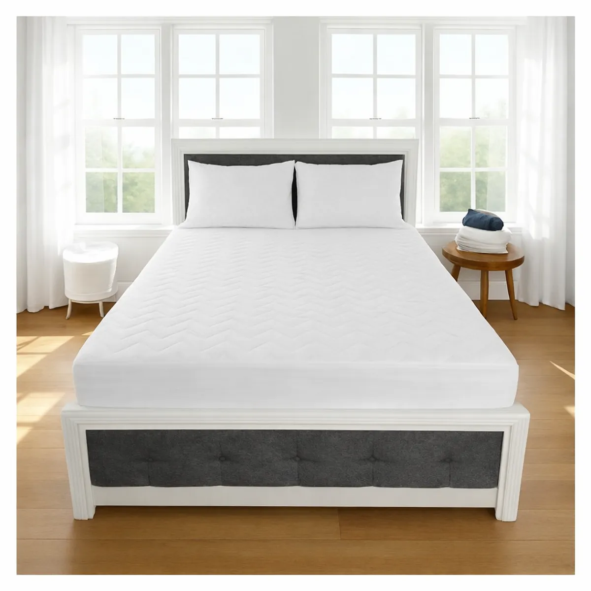 HOGARETO - Protector Colchón Cama Sencilla 100x190cm + 2 Fundas Acolchadas.-9001