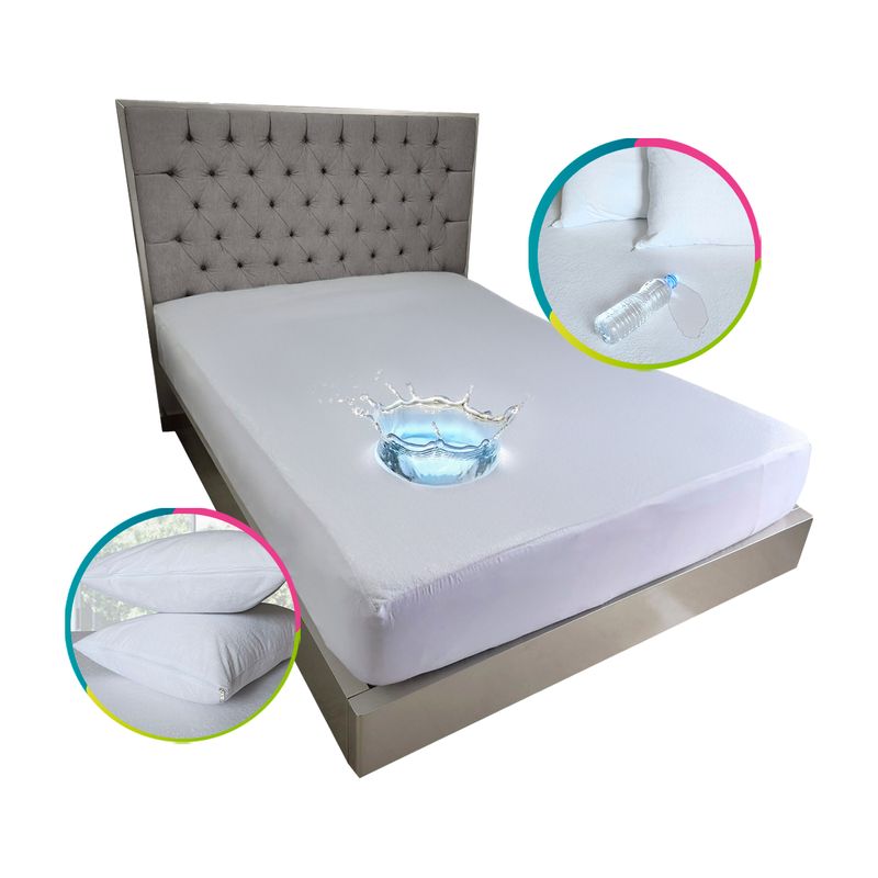 HOGARETO - Protector Colchón Impermeable Cama Extradoble 160x190cm + 2 Fundas.