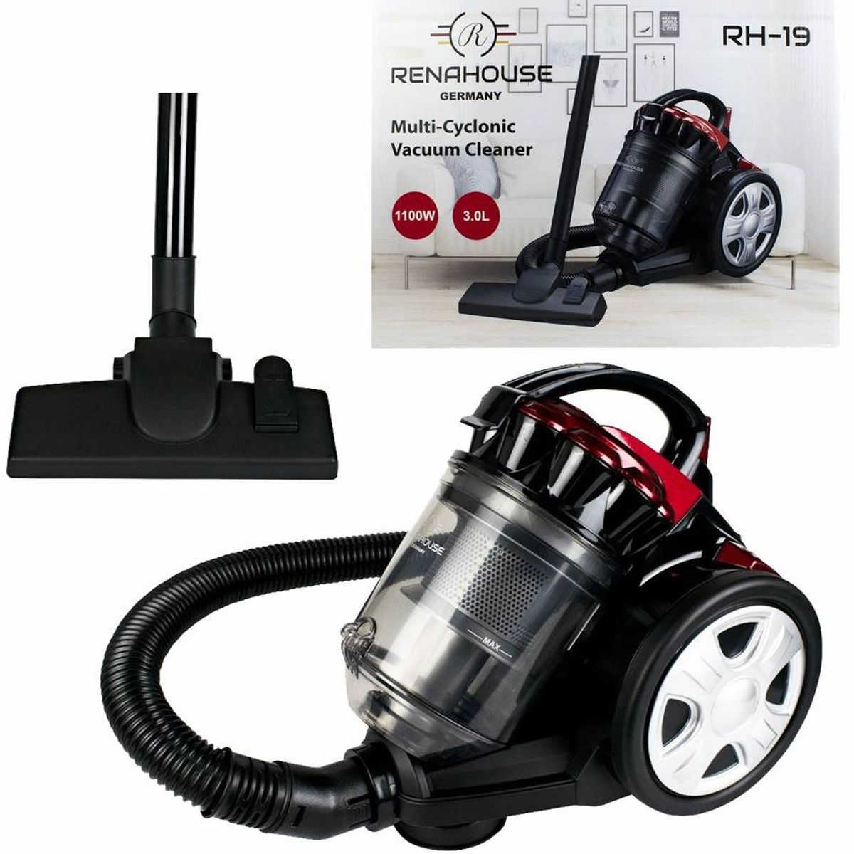 RENAHOUSE - Aspiradora Renahouse 1100w Aspiradora Casa Ciclónica 3 Lts