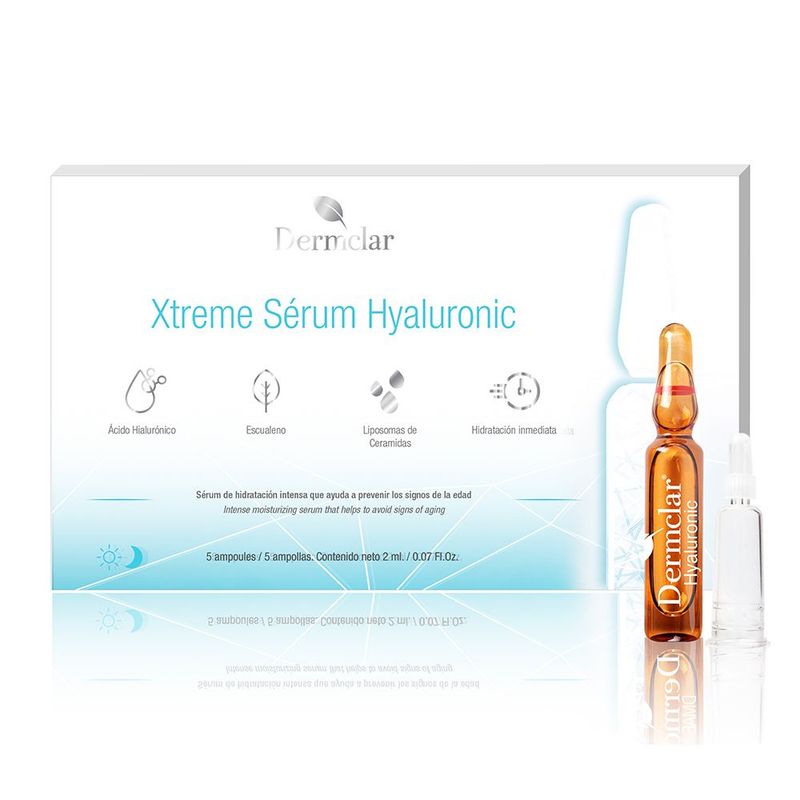 DERM CLAR - Serum Xtreme Hyaluronic. 2 tipos de acido hialuronico mejora arrugas y líneas de expresión Dermclar ampollas 2ml x 5 amp