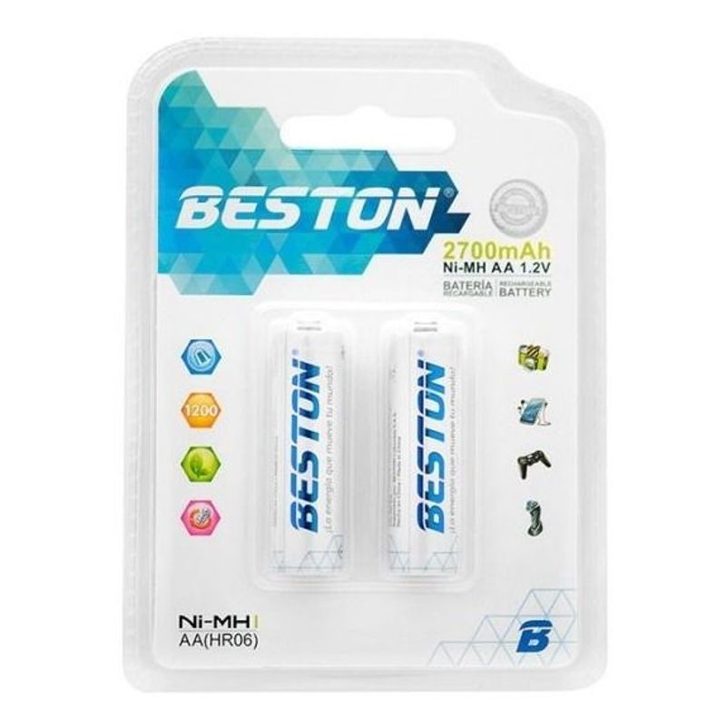 BESTON - Bateria Recargable Beston Aa 2700mah 12v X2 Unidades