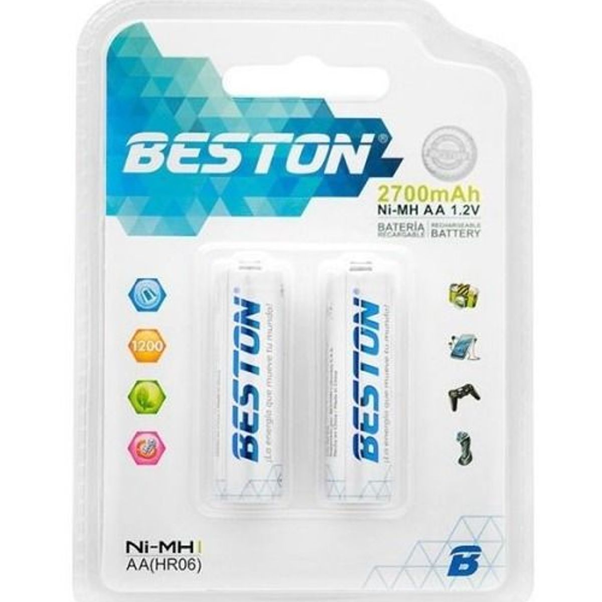 BESTON - Bateria Recargable Beston Aa 2700mah 12v X2 Unidades