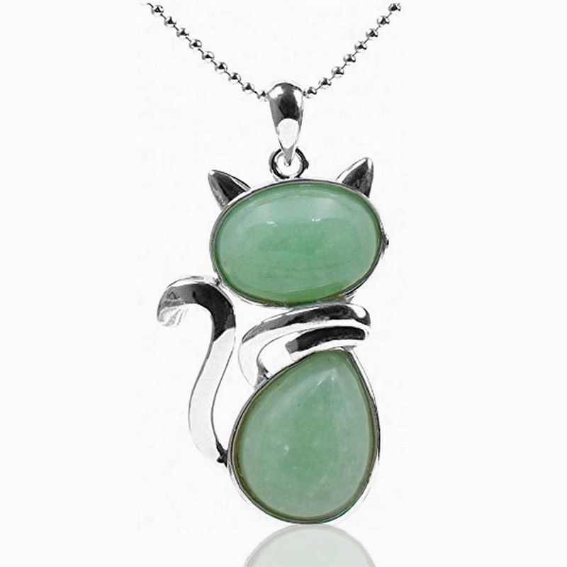 DAYOSHOP - Collar Gato Cuarzo Jade Cadena Acero Mas Estuche