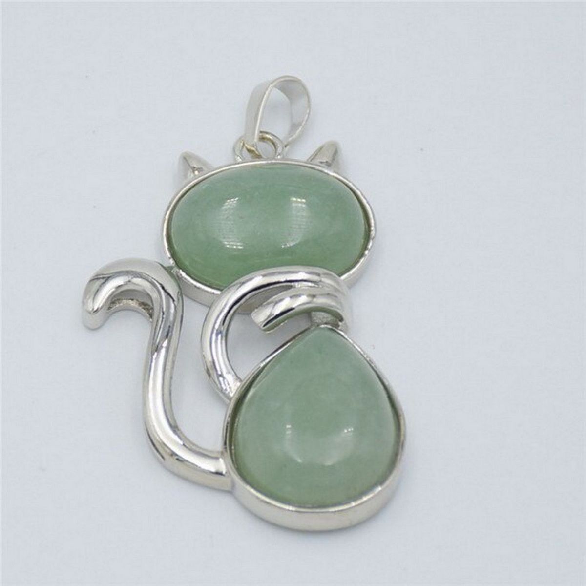 DAYOSHOP - Collar Gato Cuarzo Jade Cadena Acero Mas Estuche