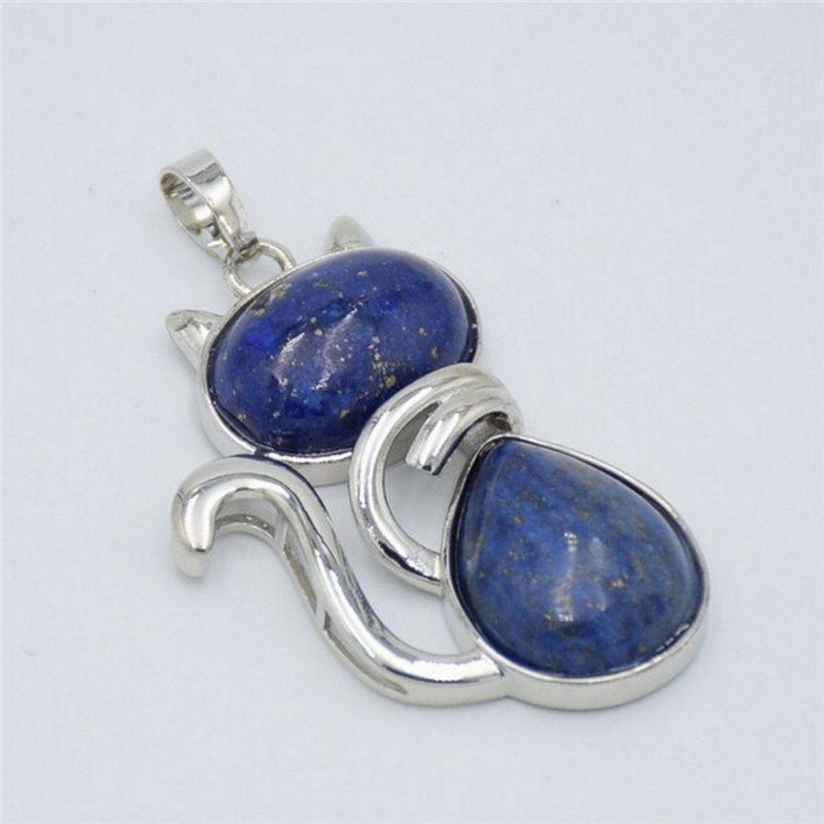 DAYOSHOP - Collar Gato Cuarzo Lapislazuli Cadena Acero Mas Estuche