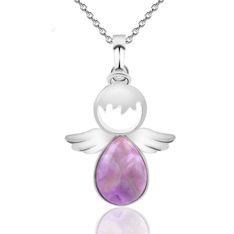 DAYOSHOP - Collar Angel Cuarzo Amatista Cadena Acero Inoxidable Mas Estuche