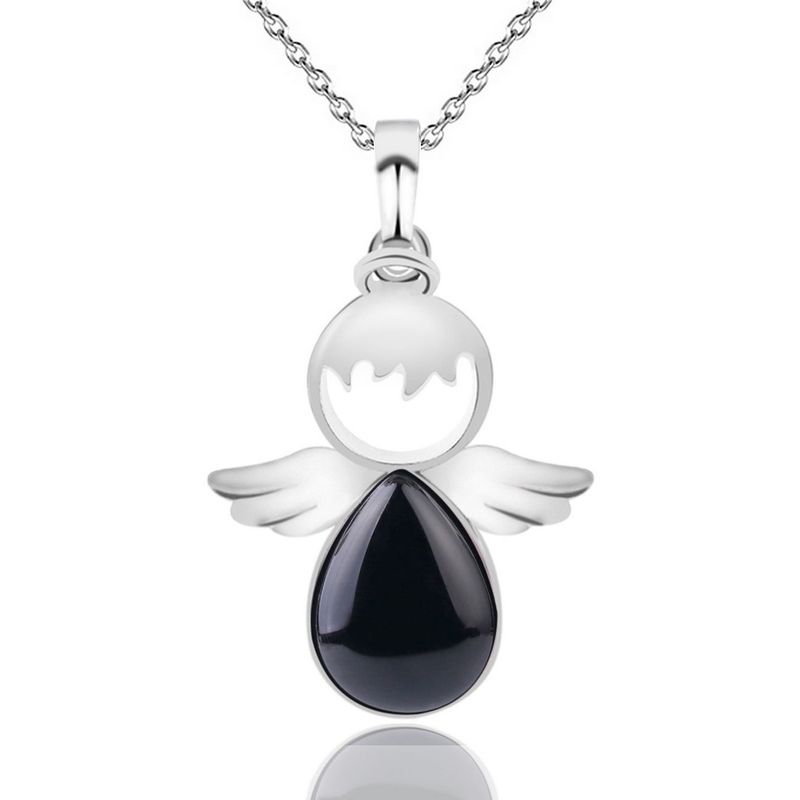 DAYOSHOP - Collar Angel Cuarzo Onix Cadena Acero Inoxidable Mas Estuche