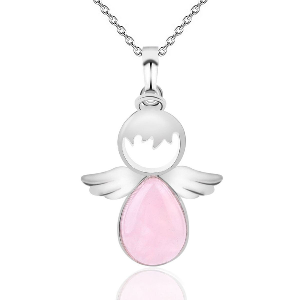 DAYOSHOP - Collar Angel Cuarzo Rosa Cadena Acero Inoxidable Mas Estuche