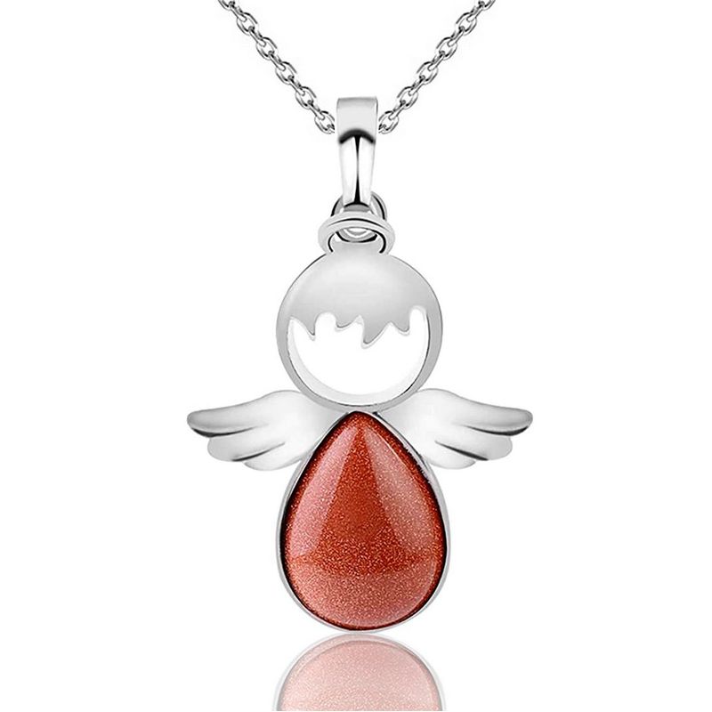 DAYOSHOP - Collar Angel Cuarzo Lluvia De Oro Acero Inoxidable Mas Estuche