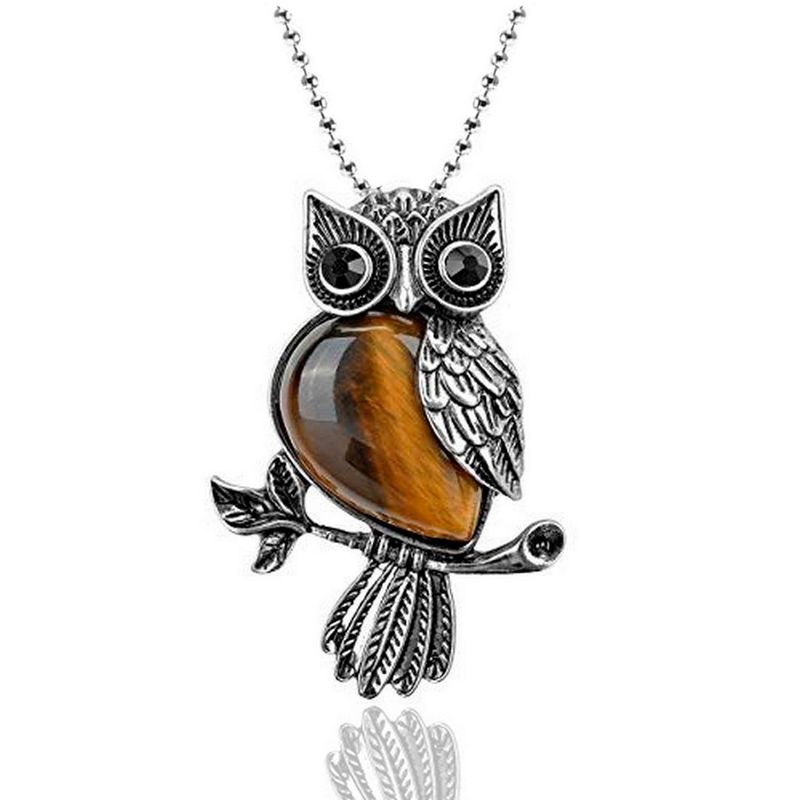 DAYOSHOP - Collar Buho Cuarzo Ojo De Tigre Mas Estuche