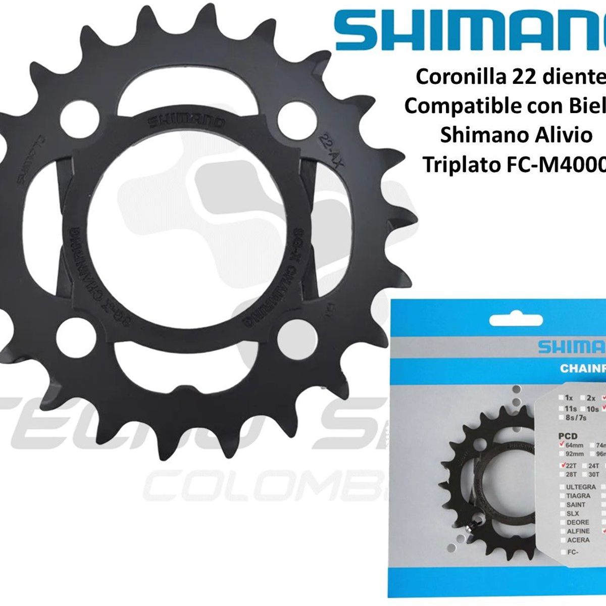 SHIMANO - Plato Coronilla Shimano Alivio M4000 9v Triplato 22 Dientes
