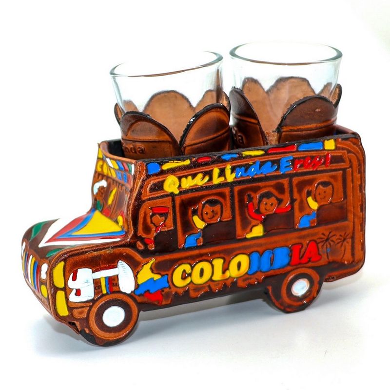 DAYOSHOP - Bus Chiva Colombiana Vasos De Cristal Artesania