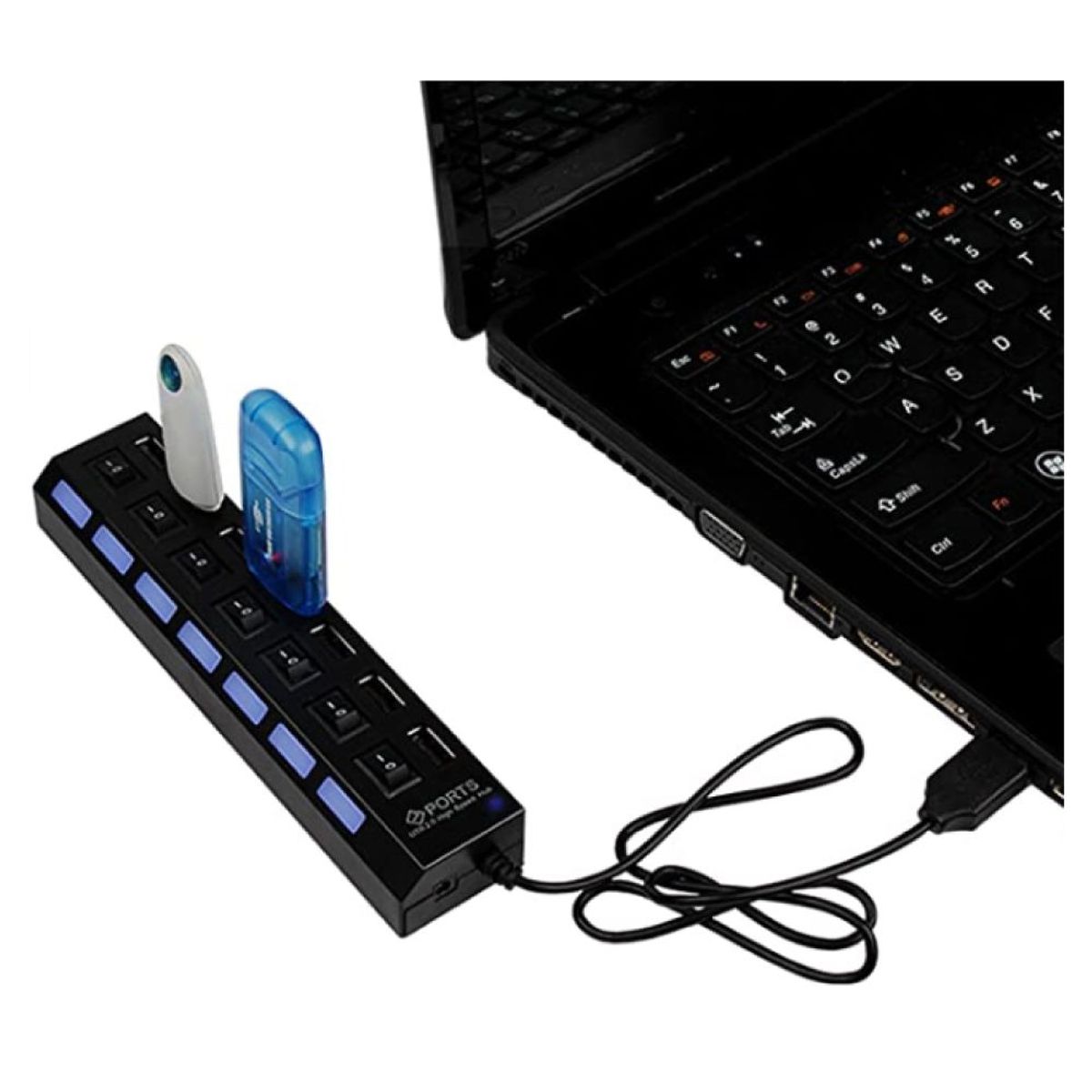ONE PIXEL - Hub De 7 Puertos USB 2.0 Interruptor On/Off