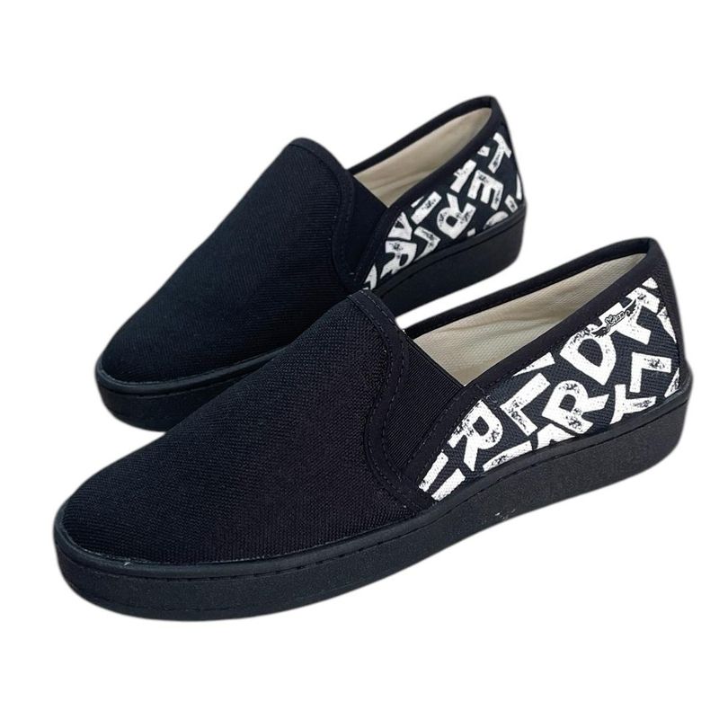 XIAN SHOES - Mocasin mujer negro letras suela negra