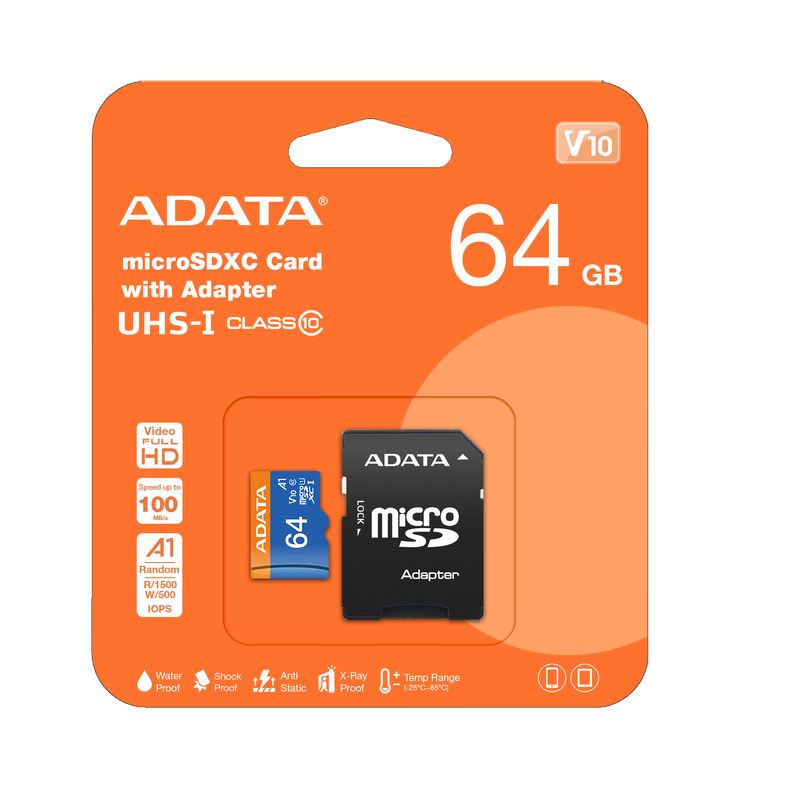 ADATA - Memoria Micro Sd 64 Gb Adata AUSDX64GUICL10A1-RA1 100 mb/s