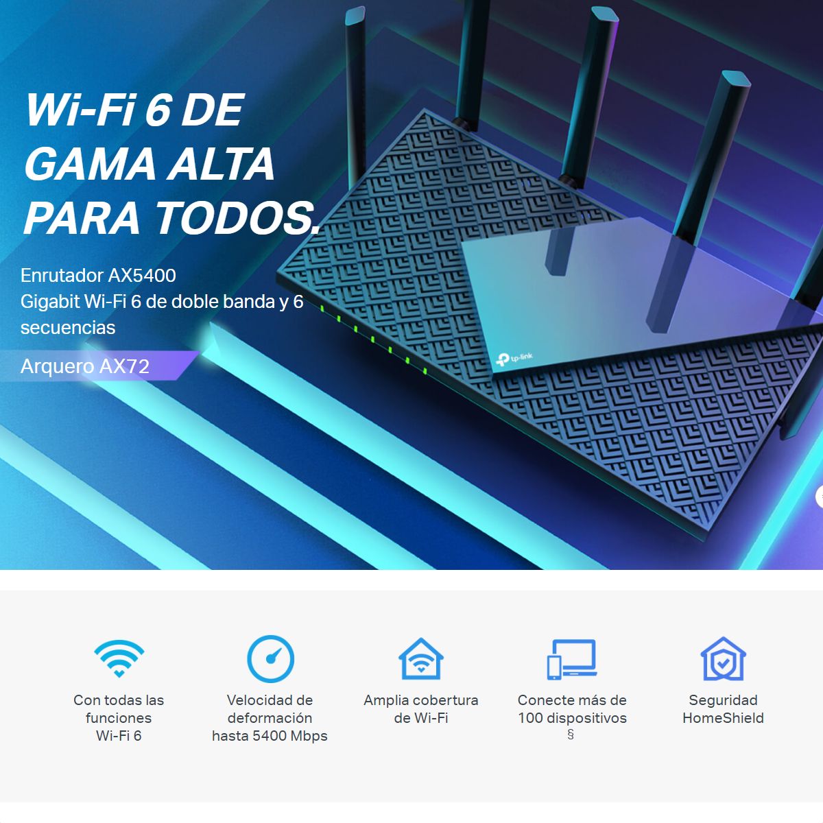 TP LINK - Router Gigabit WiFi 6 Dual Band AX5400, TP-Link Archer AX72