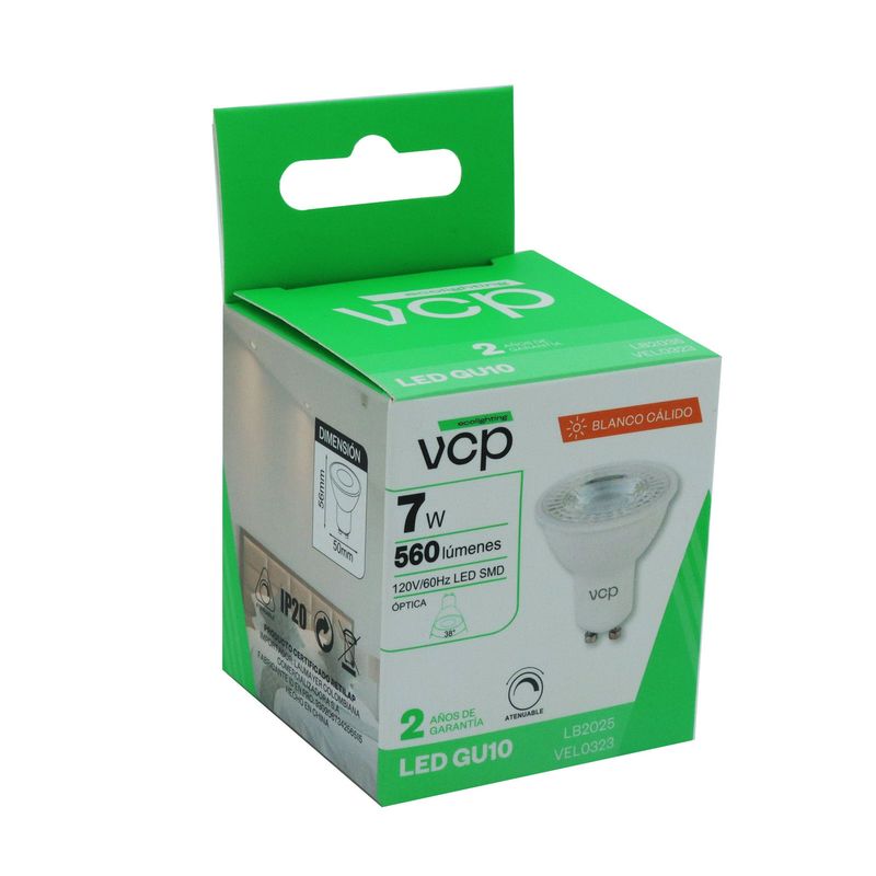VCP - Bombillo Led Gu10 7w Dimerizable Luz Calida Certificado