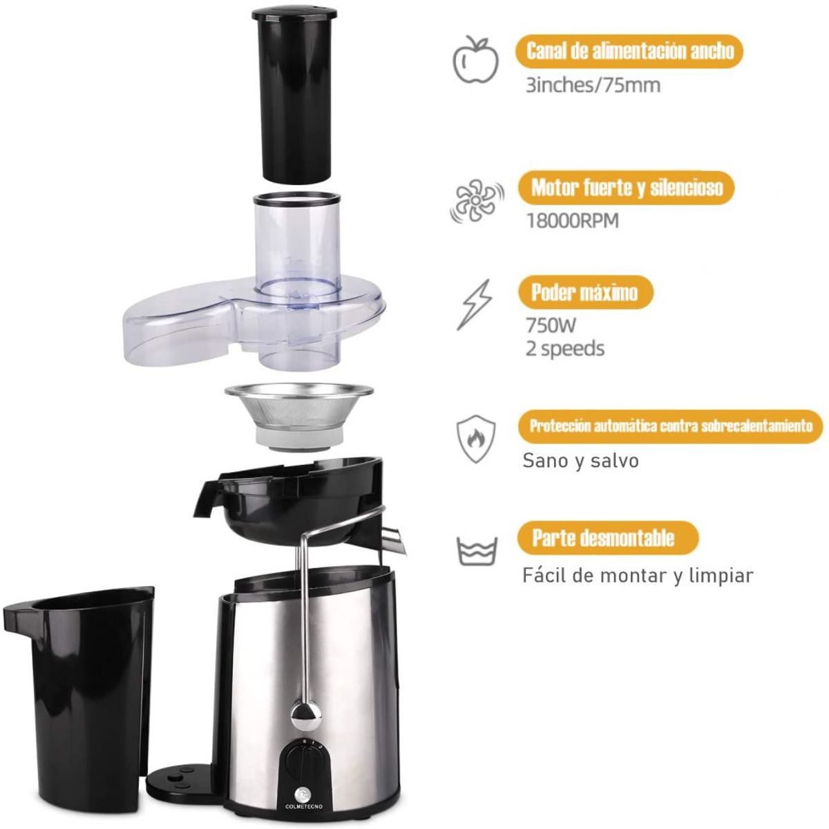 RENAHOUSE - Extractor De Jugos 18500 Rpm Exprimidor Renahouse + Obsequio