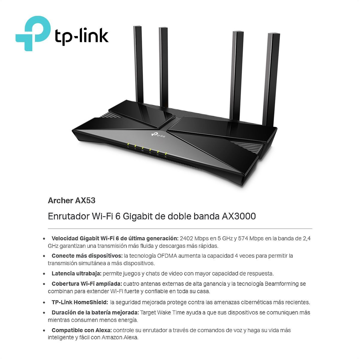 TP LINK - Router TP-Link Archer AX53 WiFi 6 Gigabit Dual Band AX3000
