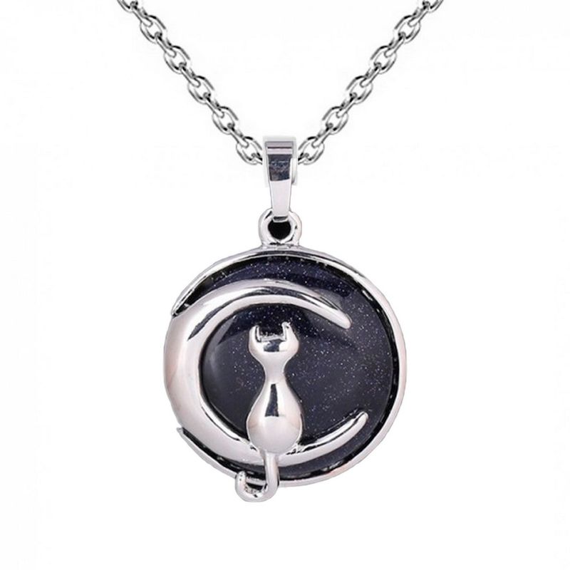 DAYOSHOP - Collar Cuarzo Lluvia De Plata Gato Luna Mas Estuche.