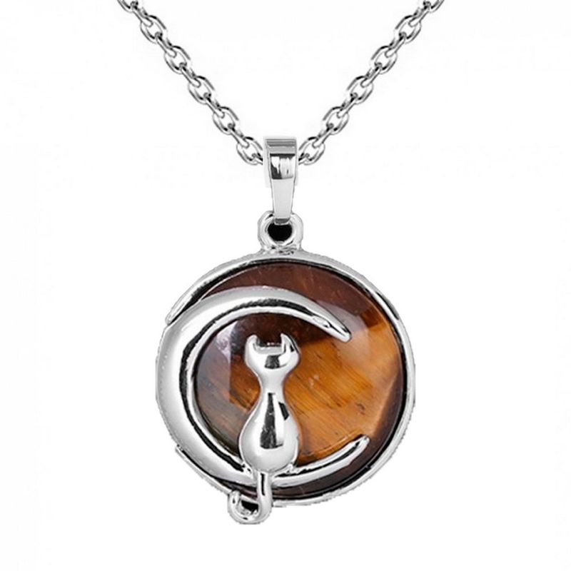 DAYOSHOP - Collar Cuarzo Ojo De Tigre Gato Luna Mas Estuche