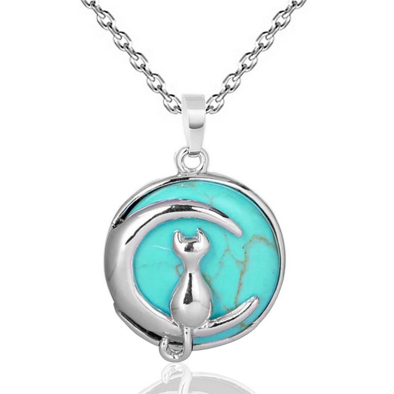 DAYOSHOP - Collar Cuarzo Turquesa Gato Luna Mas Estuche