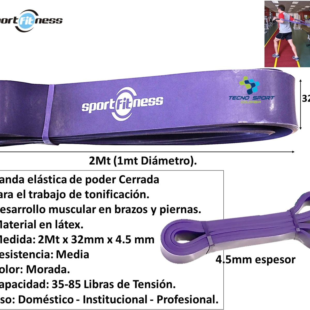 SPORT FITNESS - Banda De Poder Elástica Sportfitness Morada Tonificacion Gym