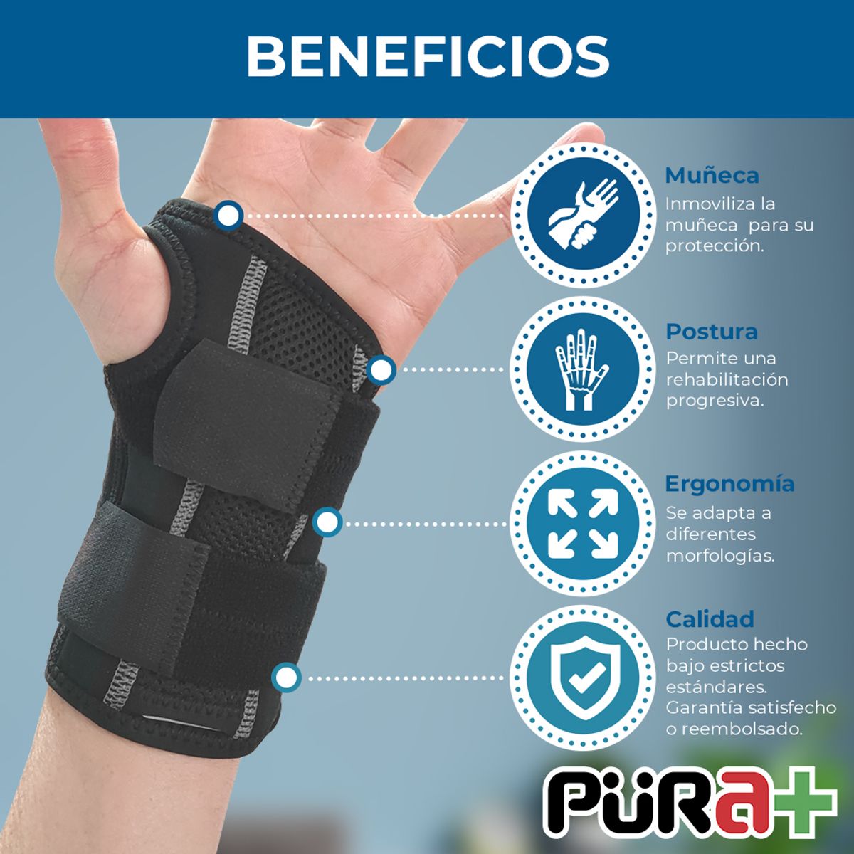 PURA - Muñequera férula túnel carpiano esguince mano