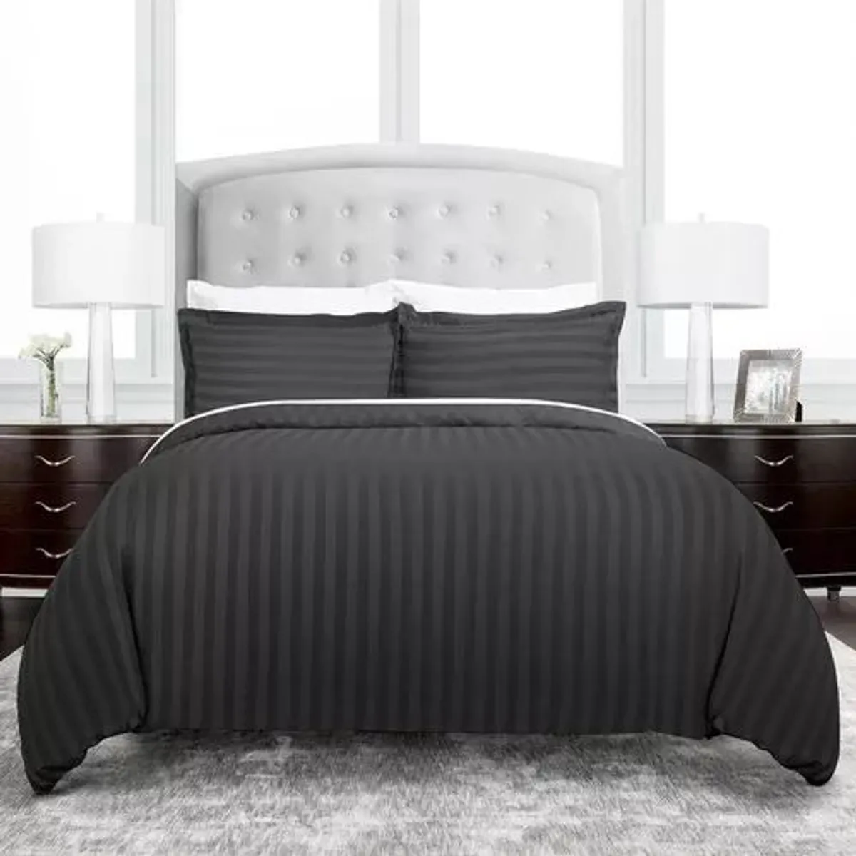 HAPPY BEAR - Set Duvet Y Juego de Sabanas Doble Microfibra Negro Líneas