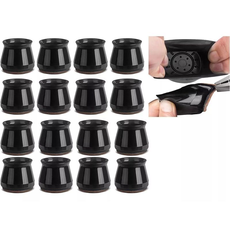 GENERICO - Protector pata silla silicona con fieltro 16 unidades negro 0675