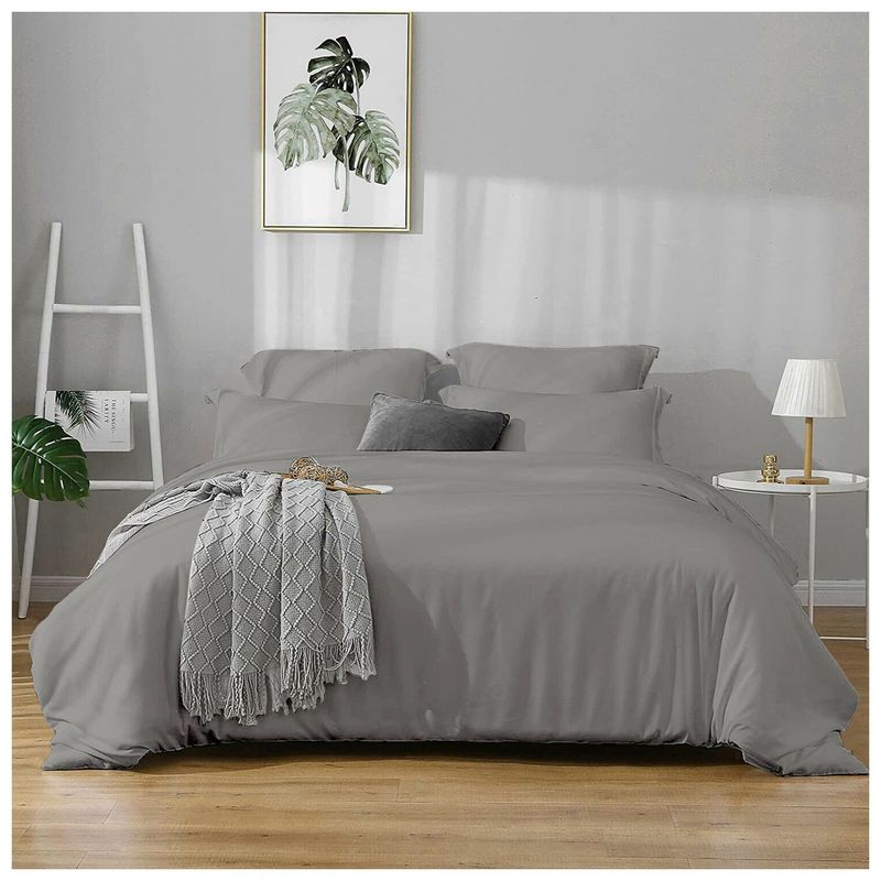HAPPY BEAR - Set Duvet Y Plumon Doble Microfibra Gris Liso
