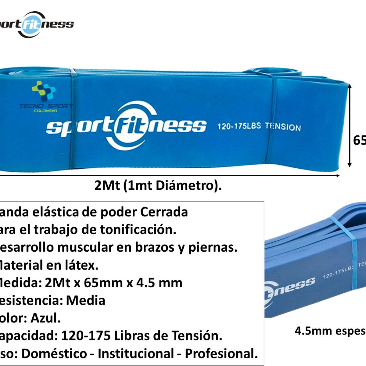 SPORT FITNESS - Banda De Poder Elástica Sportfitness Azul Tonificacion Gym